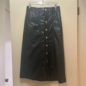 LOFT Dark Green Faux Leather Pencil Skirt